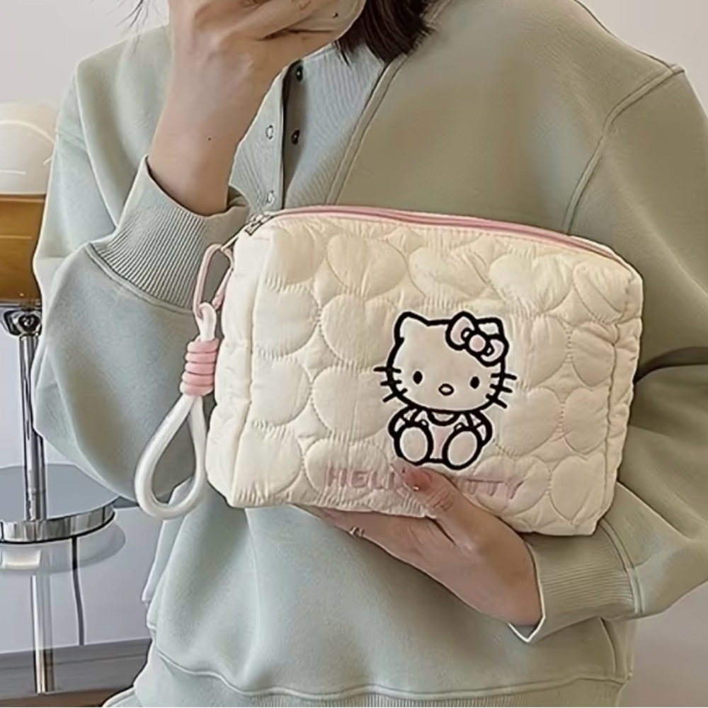 Hello Kitty Pink and Cream Quilted Cosmetic Bag
